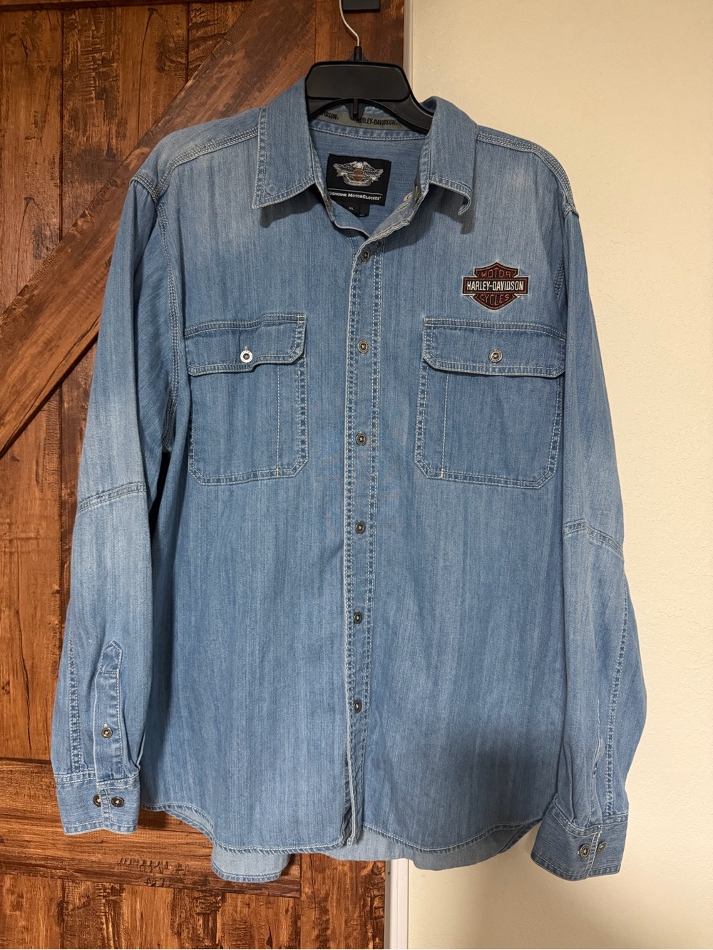 Harley-Davidson Men Denim Button up long Sleeve Shirt with Embroidered logo 2XL